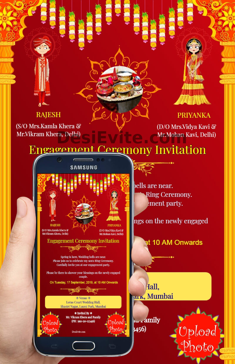 free engagement ceremony invitation card with rose & ring