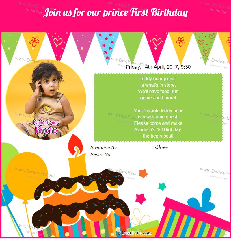 Sample 1st Birthday Invitation