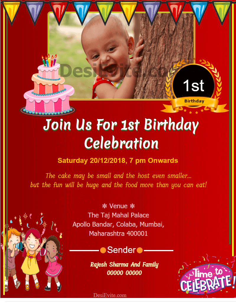 1st Birthday Invitation Card With Photo