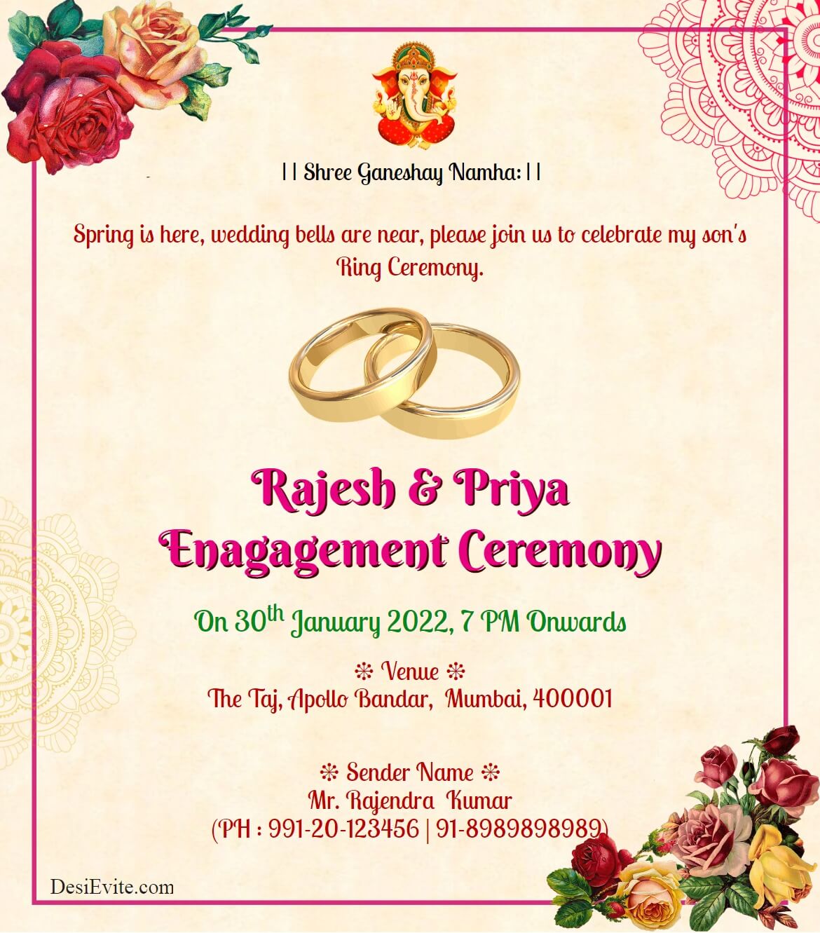 Wedding Invitation Card with Golden Ring Stock Vector - Illustration of  elegance, floral: 31268459