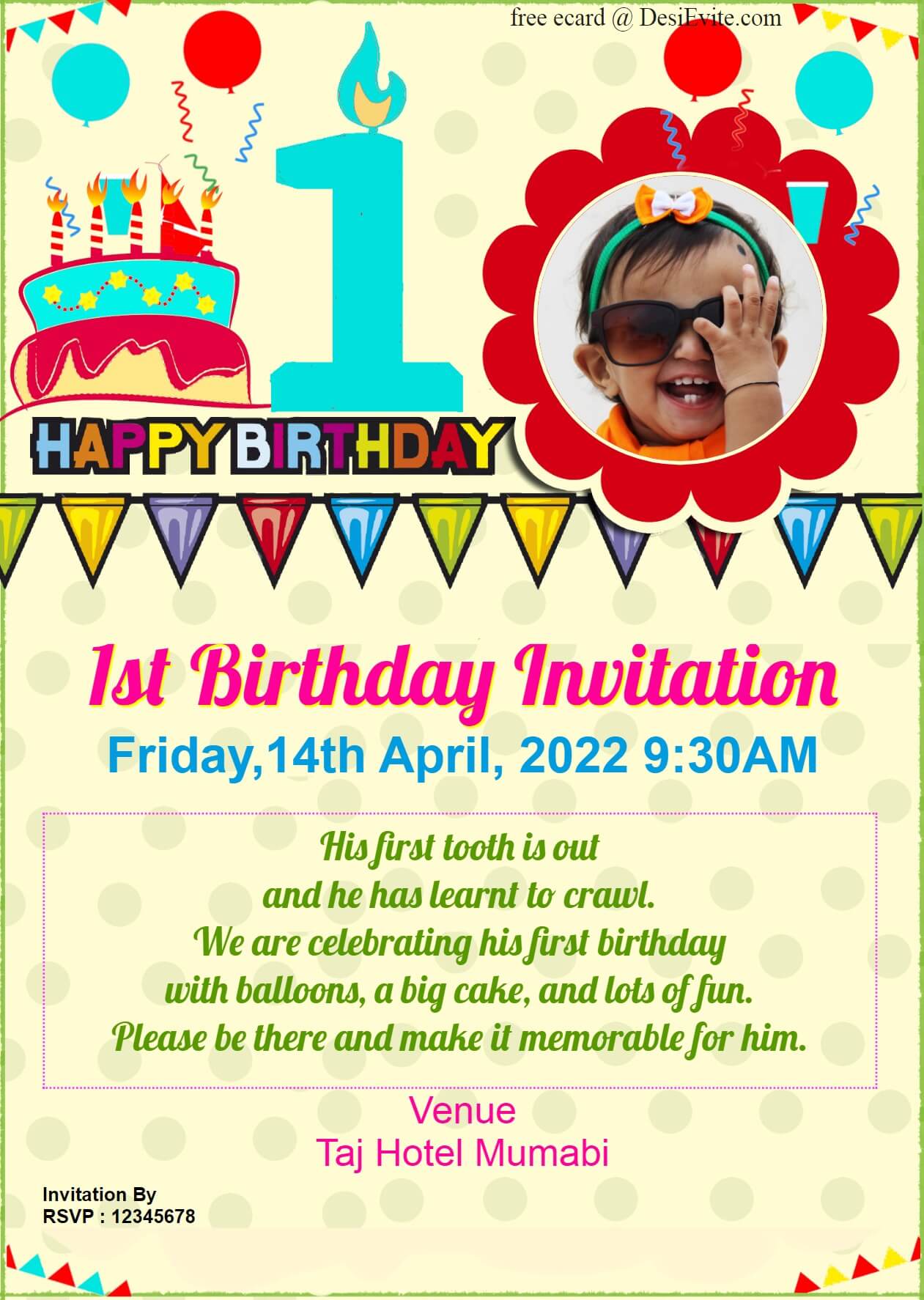 Make Online Pyament For Theme ID 19172 first Birthday High Defination 