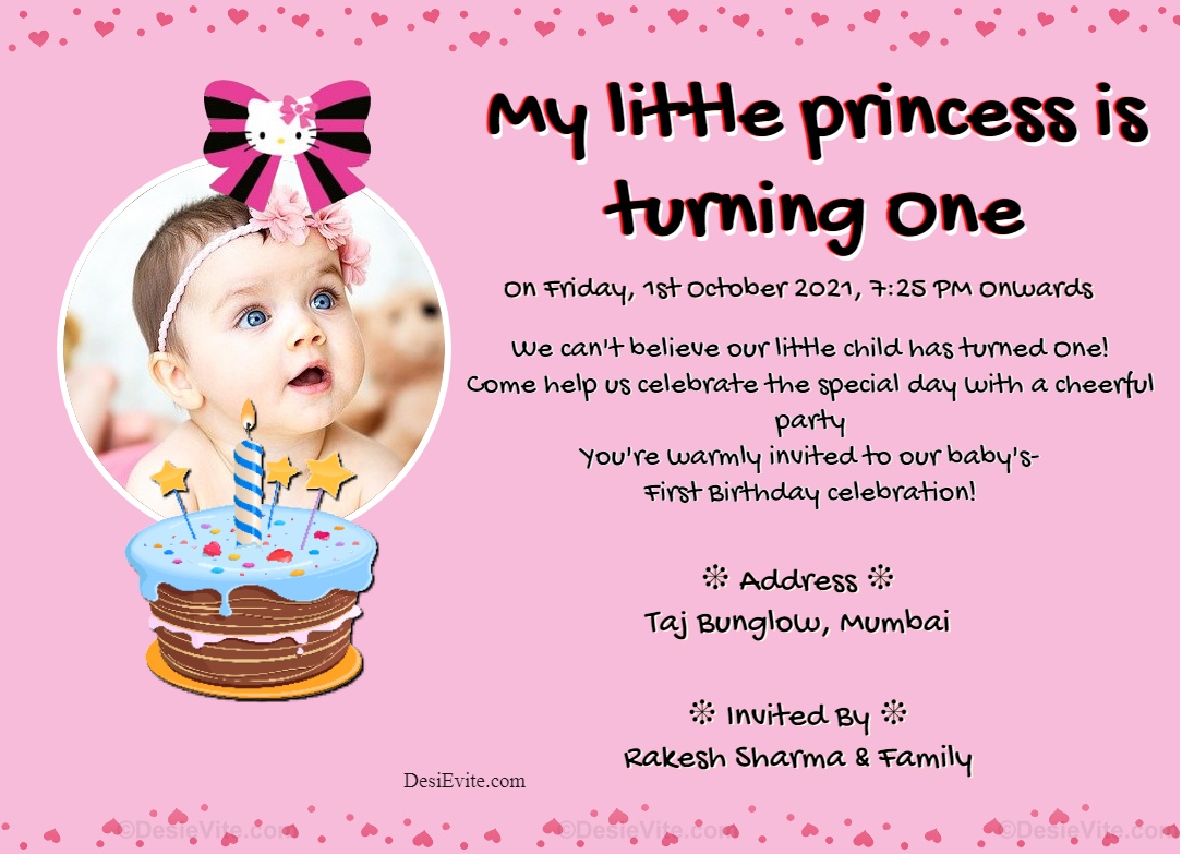 First birthday ecard for baby girl with photo upload option