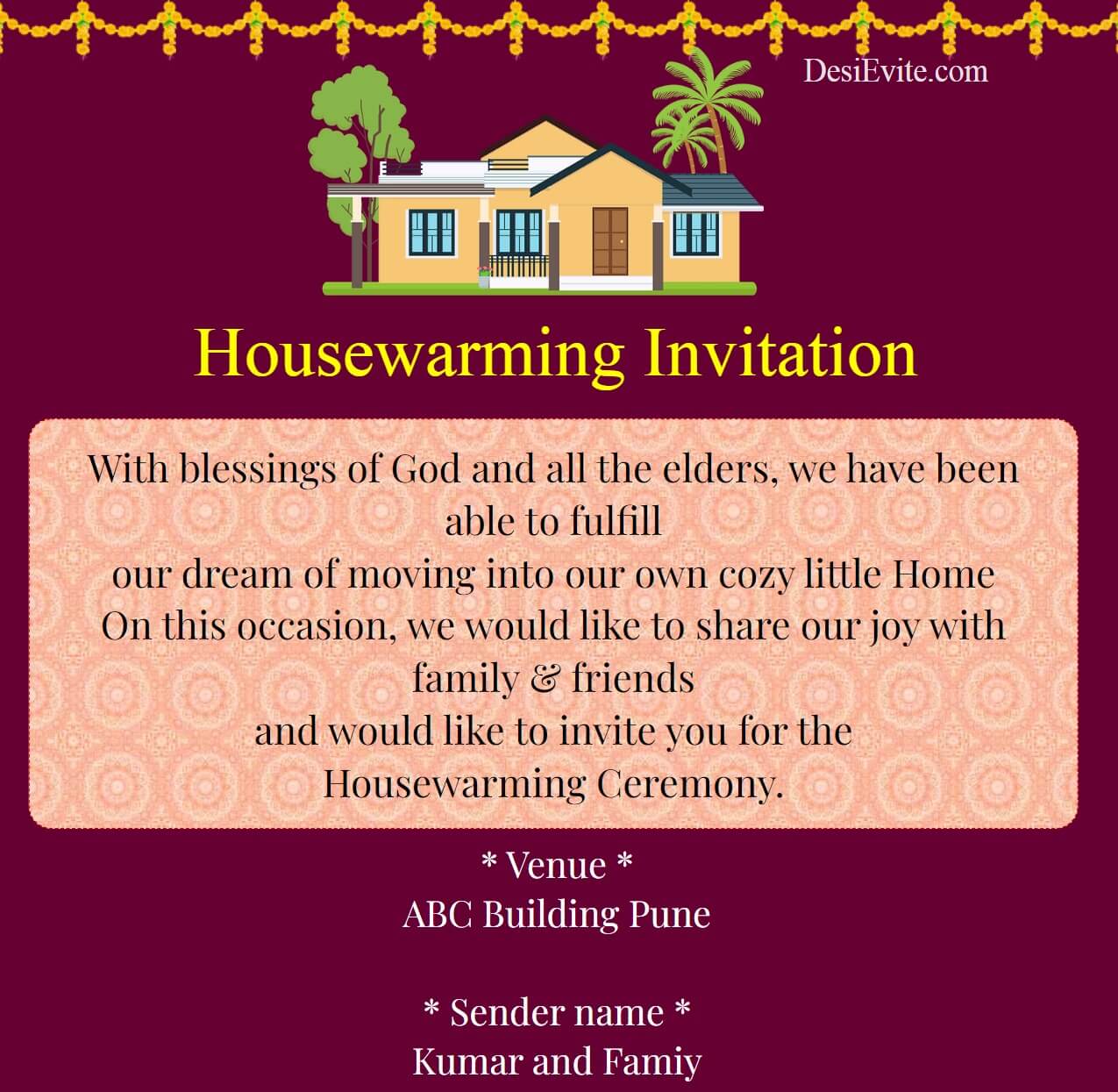 Free Online Editable Housewarming Invitation Card