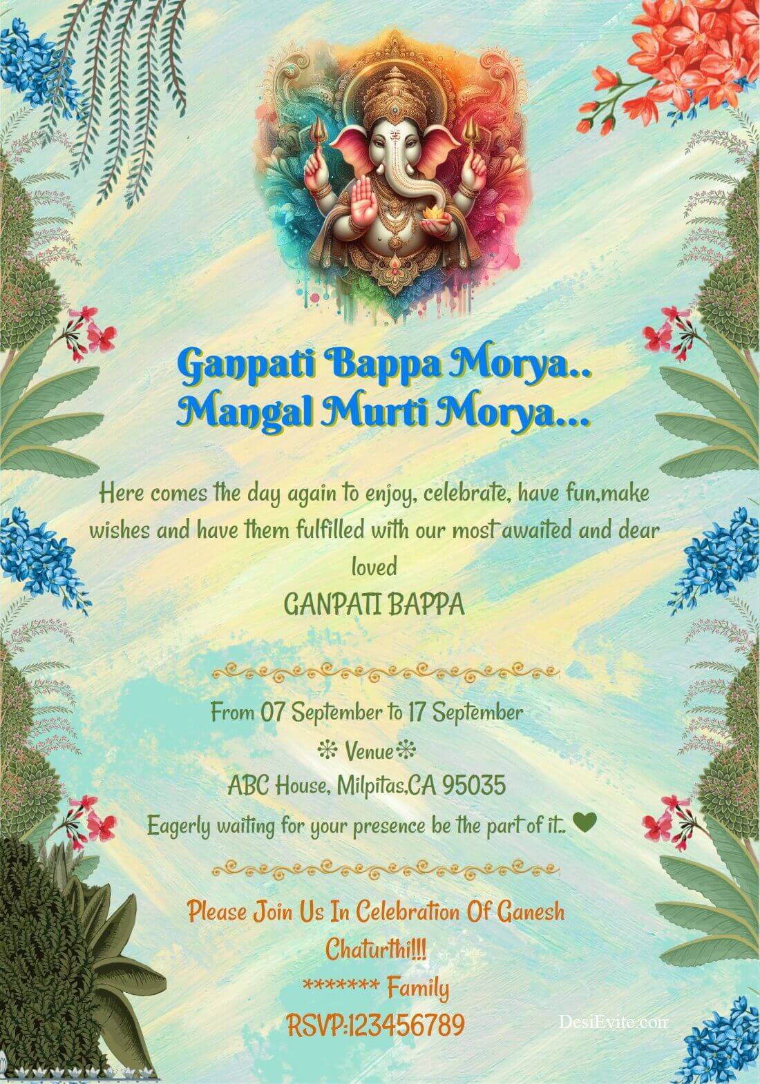 ganpati-invitation-ecard-garden-flower-theme