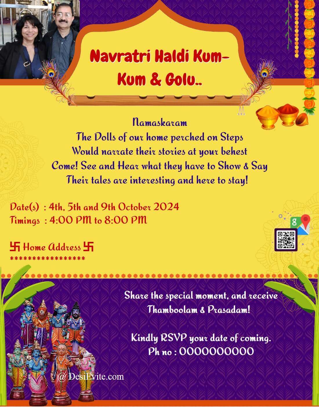 Traditional Golu Haldi Kumkum Invitation ecard with QR-Code