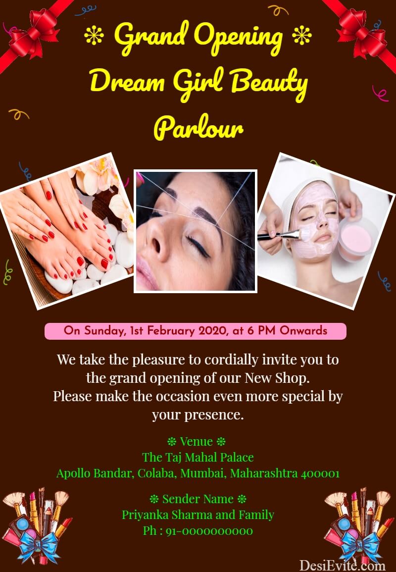 Beauty Parlour Inauguration Invitation Card Sample Design Free Beauty 