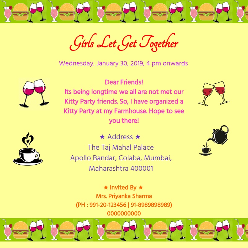 Kitty party invitation card