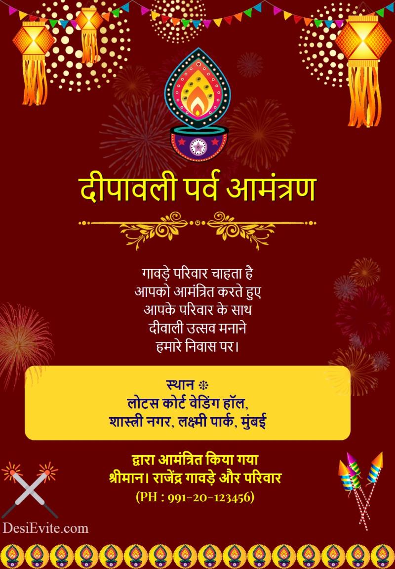 Hindi diwali invitation card with panti and kandil template 121