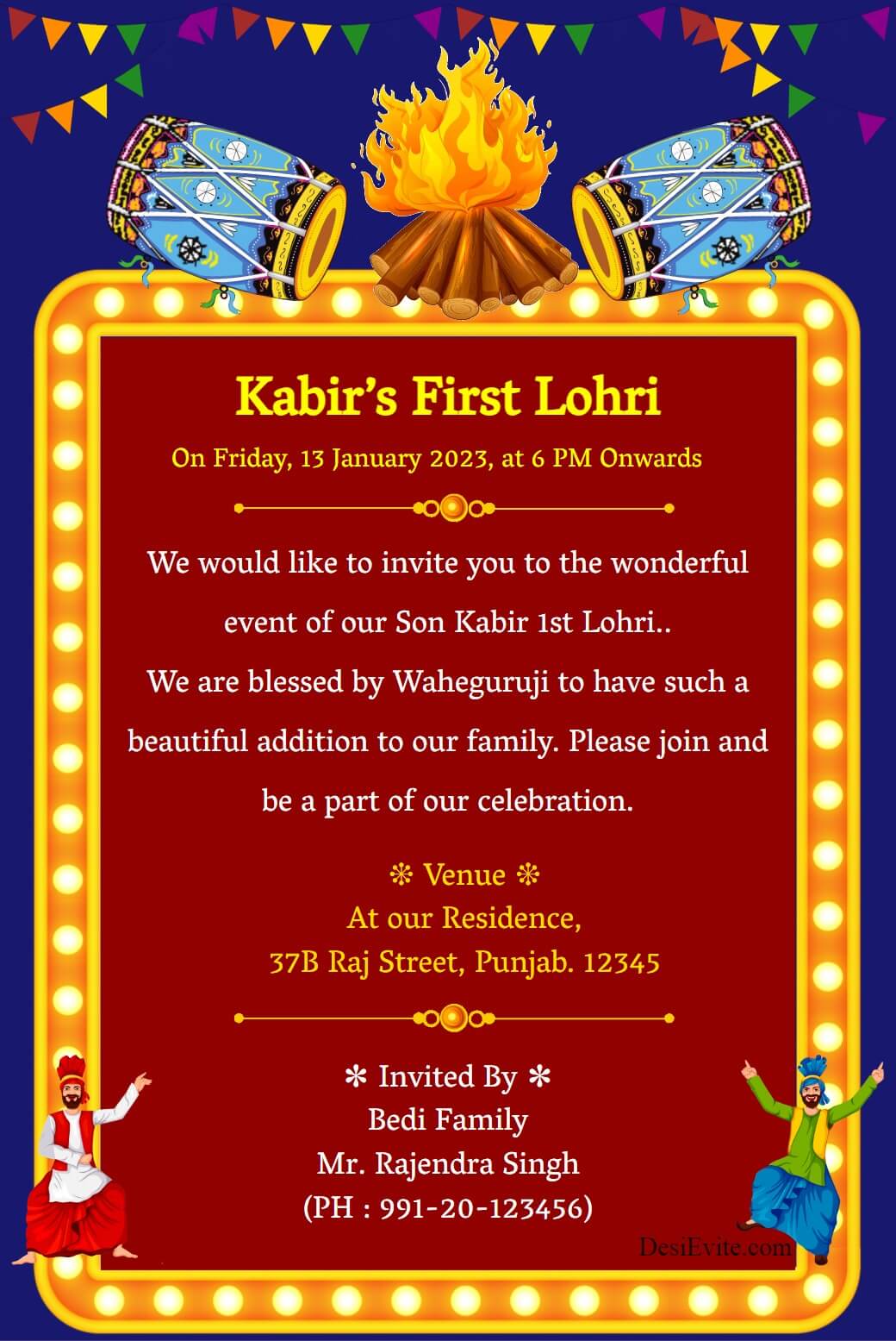 lohri celebration invitation card with dhol 127 