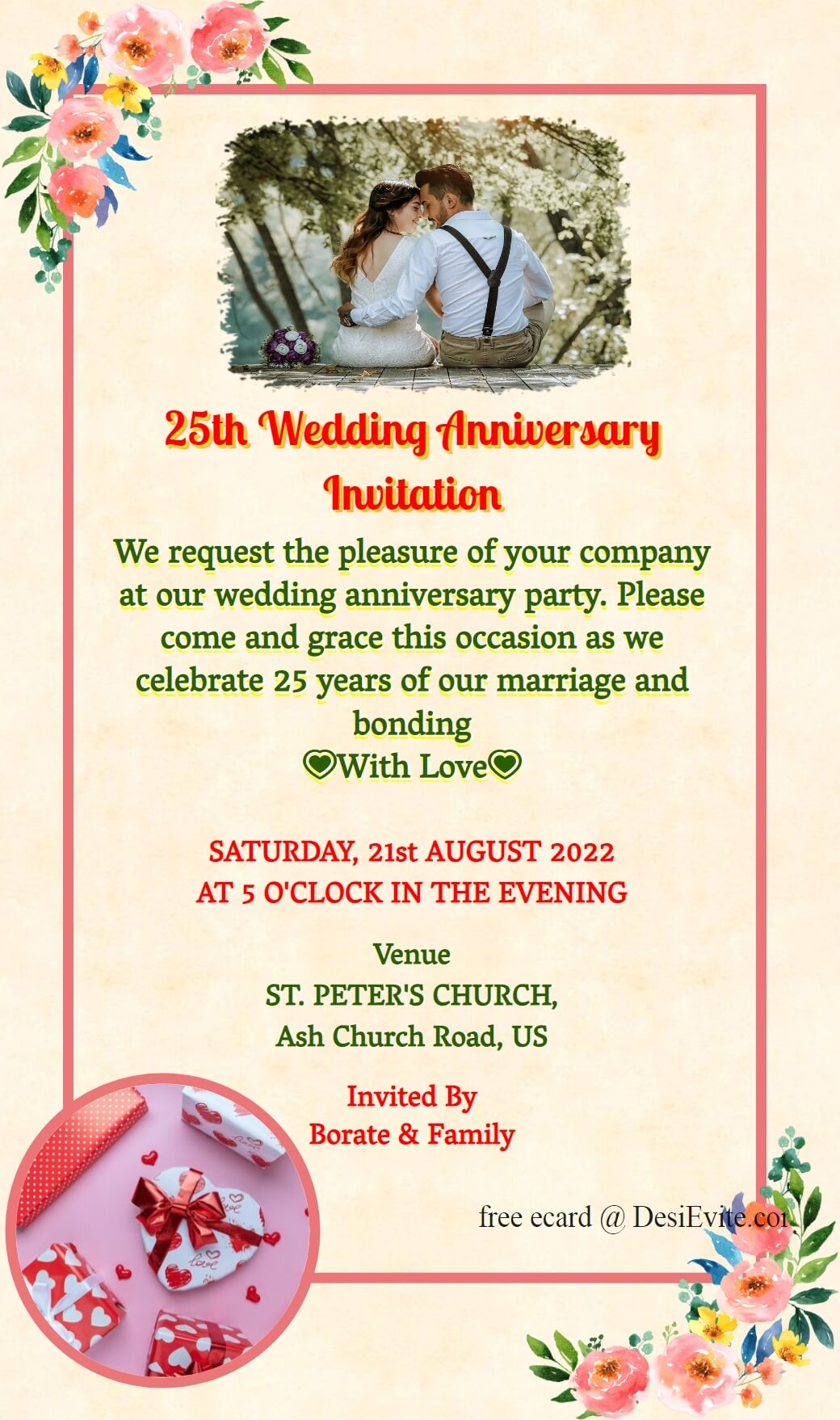 Modern Marriage Anniversary Invitation Card