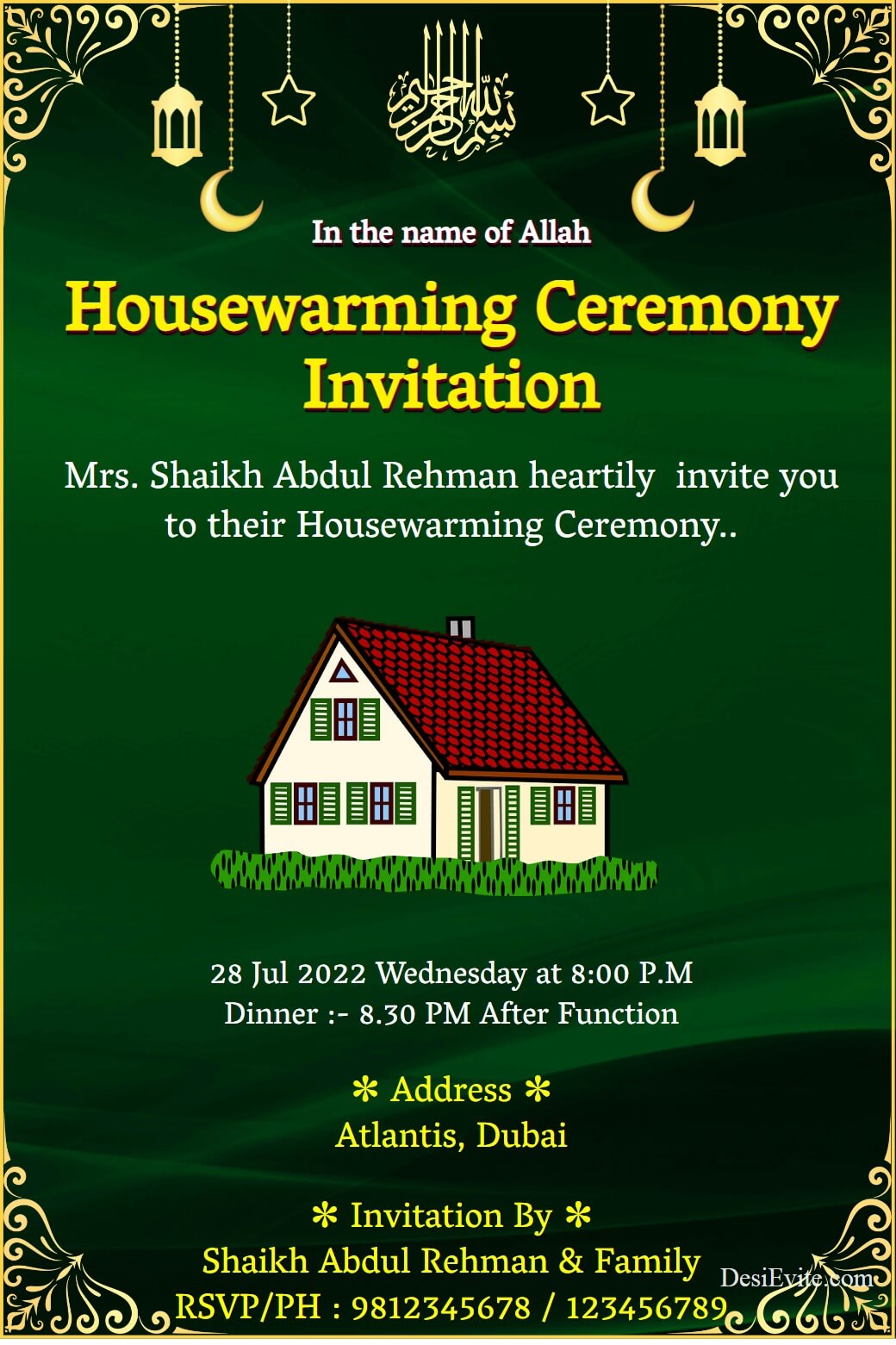 Muslim housewarming invitation ecard