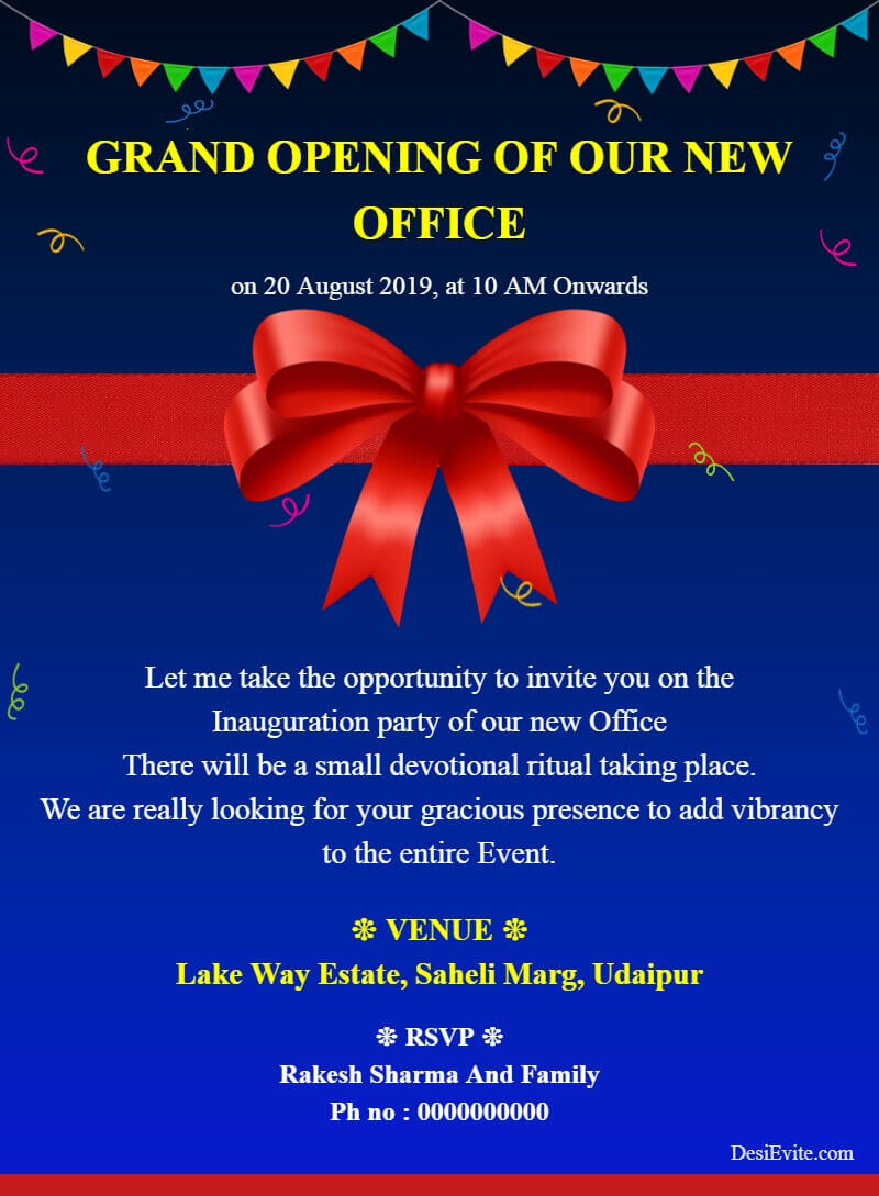 Office Opening Ceremony Invitation Card With Ribbon Cut