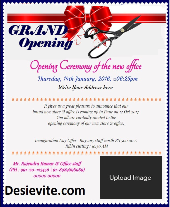 Hindi Office Opening Ceremony Invitation Card With Ribbon Cut