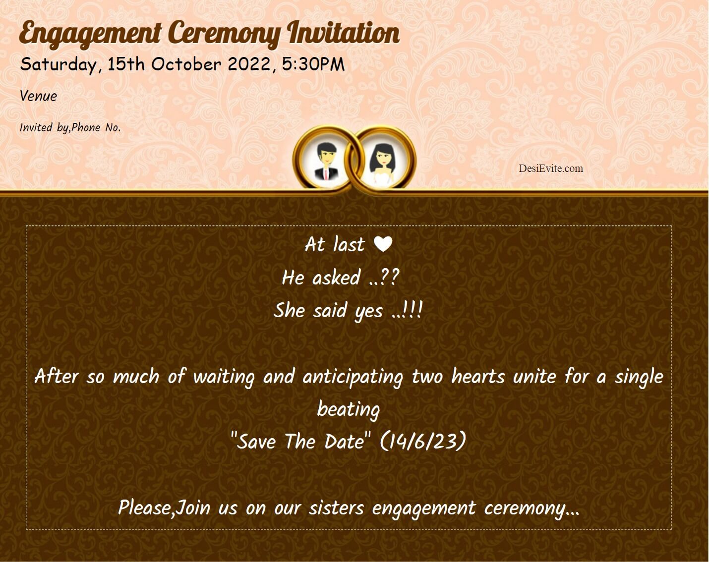 Personalized Ring Ceremony Invitation