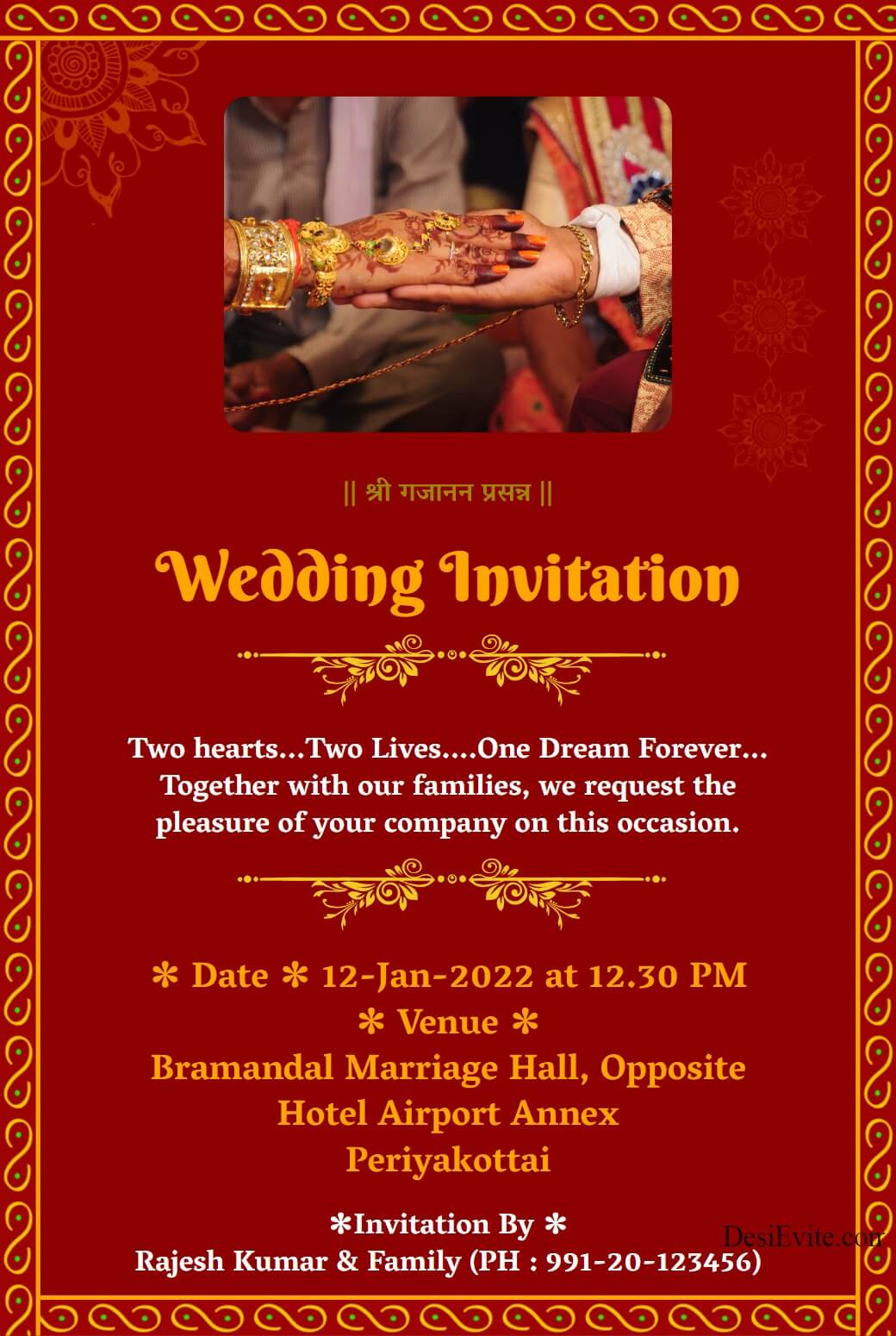 traditional wedding ecard red background with border