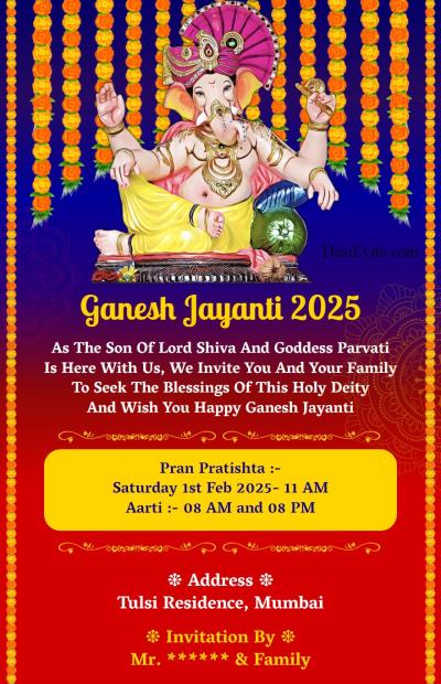 Ganesh Jaynti Invitation ecard flower theme