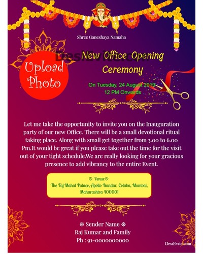 Free Office Inauguration/Opening Invitation Card & Online Invitations