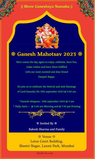 free Ganesh Chaturthi Invitation Card & Online Invitations