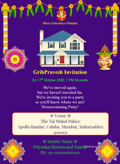 Housewarming Ceremony With Kalash Invitation Card | sites.unimi.it