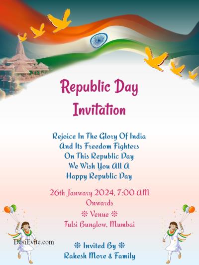 indian republic day invitation eard ram mandir theme