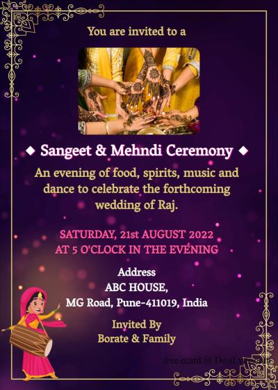 free Ladies Sangeet/Mehndi ceremony Invitation Card & Online Invitations