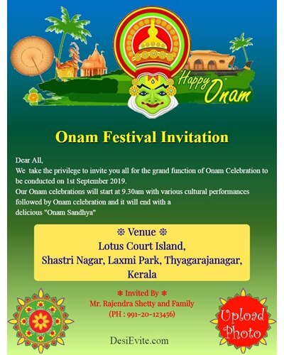 free Onam Festival Invitation Card & Online Invitations