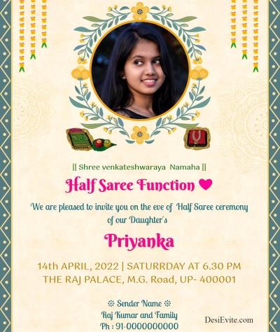 Pink Women Half Saree Ceremony Invitation-AAHSC001| King of cards