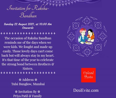 Invitation for Raksha Bandhan